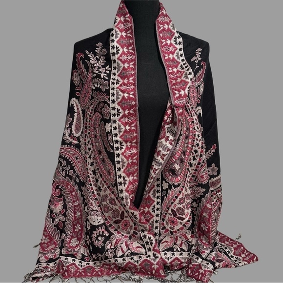 Elegant Large Shawl Wrap Double-sided Super Soft Quality Rayon Silver Black Pink - Picture 13 of 16